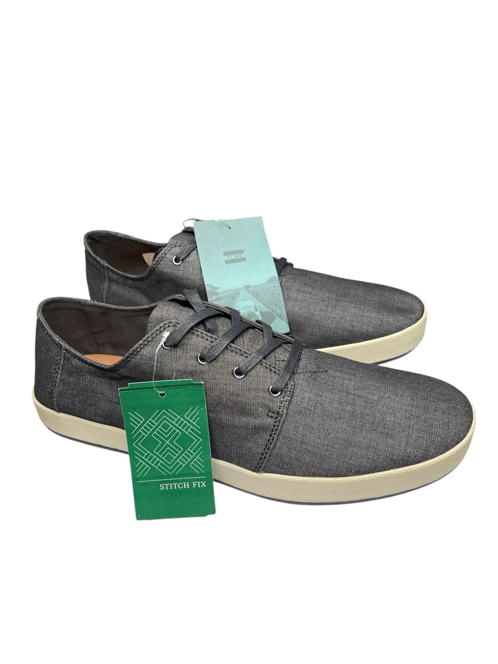 TOMS Payton Canvas Lace Up Sneakers Black Chambray Gray Low Top Shoes Men’s 13
